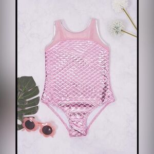 Pink and Silver mermaid scales girls Dance leotard size 14